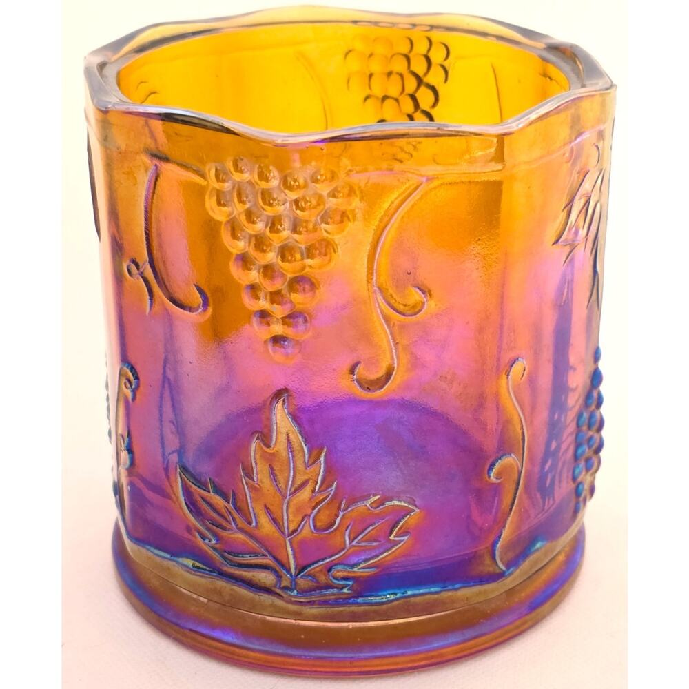 Vintage Indiana Glass Harvest Grape Carnival Glass Vase w/ Oil Slick Iridescent